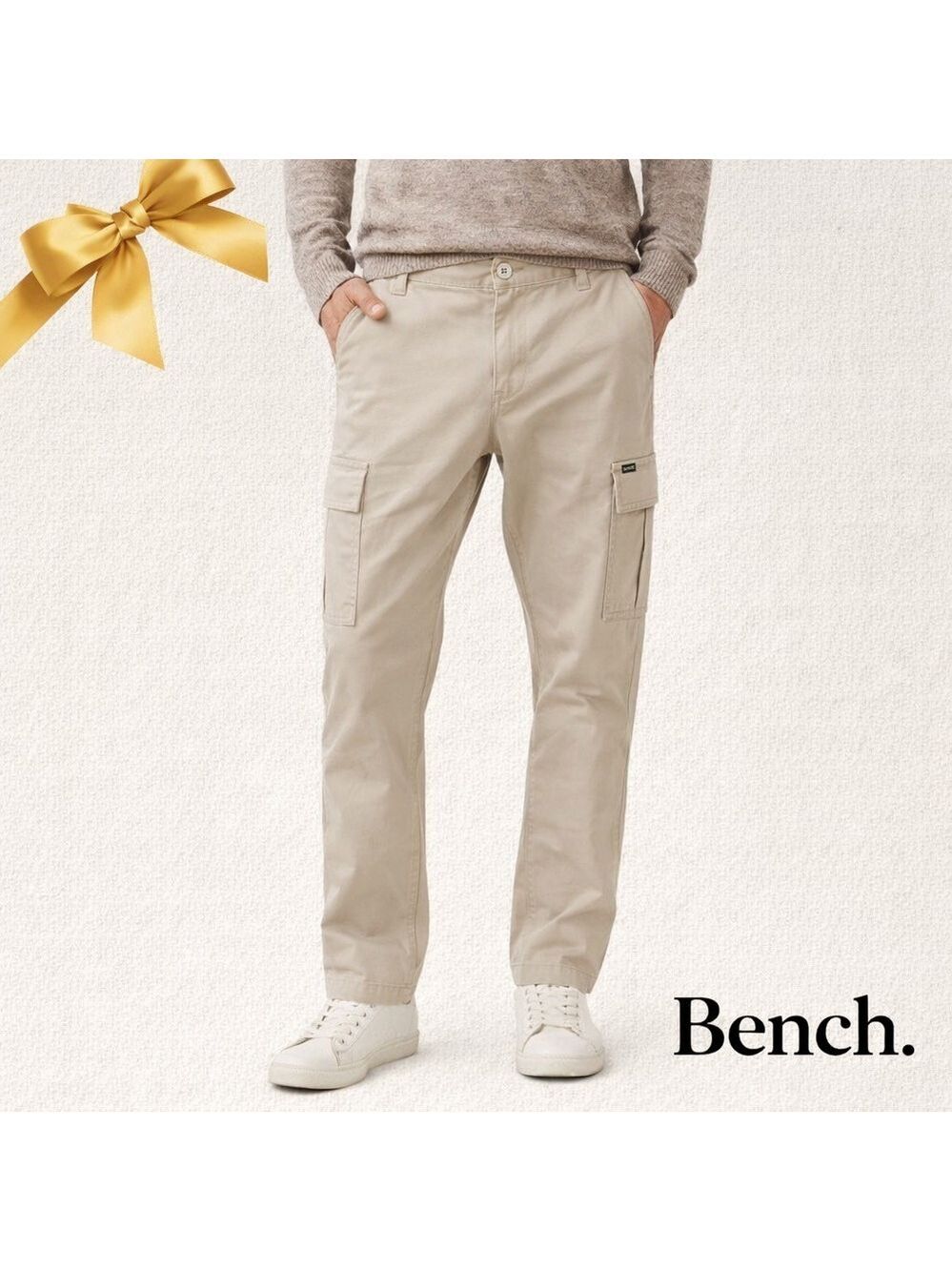 Bench Urbanwear Beige Cargo Pants 38x32 Stretch Cotton NWT